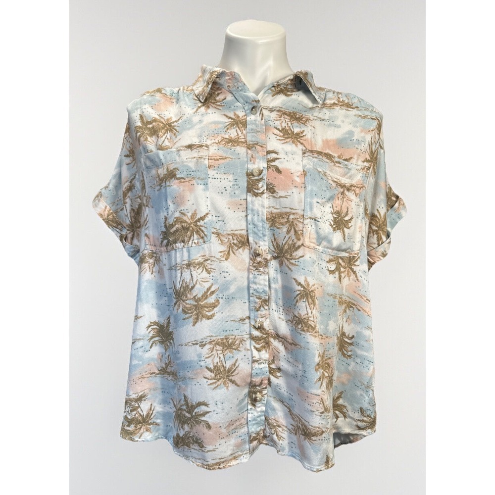 Maurices Large Tropical Palm Short Sleeve Utility Button Down‎ Shirt NWT